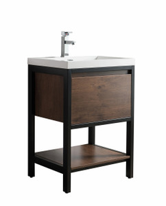 Lake 24" Freestanding Modern Vanity In Rosewood With Matte Black Stainless Steel Frame Lake 24" Freestanding Modern Vanity In Rosewood With Matte Black Stainless Steel Frame