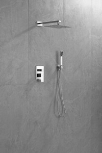 MORENO POLISHED CHROME BRASS SHOWER SET W/ 10″ SQUARE RAIN SHOWER AND HANDHELD MORENO POLISHED CHROME BRASS SHOWER SET W/ 10″ SQUARE RAIN SHOWER AND HANDHELD