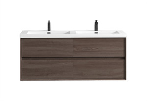 SLIM 60" DUAL SINK RUST OAK WALL MOUNTED VANITY WITH REINFORCED ACRYLIC SINKS SLIM 60" DUAL SINK RUST OAK WALL MOUNTED VANITY WITH REINFORCED ACRYLIC SINKS