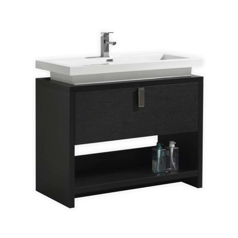 LEVI 40" BLACK MODERN BATHROOM VANITY W/ CUBBY HOLE