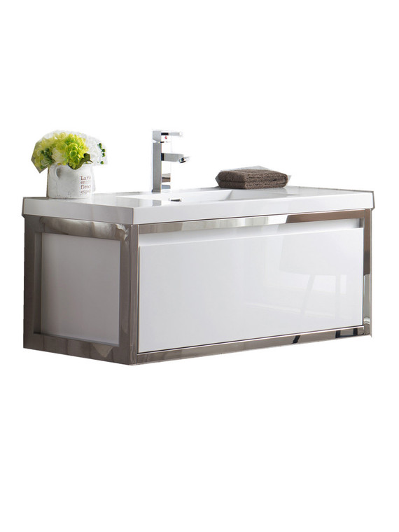 Lake  42" Wall Mounted Modern Vanity with Chrome Stainless Steel Frame