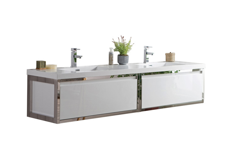 Lake 84" Wall Mounted Modern Vanity with Chrome Stainless Steel Frame
