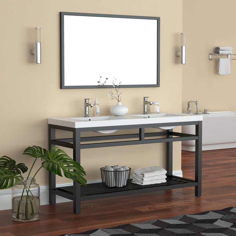 OTTO 60D" STAINLESS STEEL CONSOLE W/ WHITE ACRYLIC SINK - CHROME/BRUSHED NICKLE/MATTE BLACK