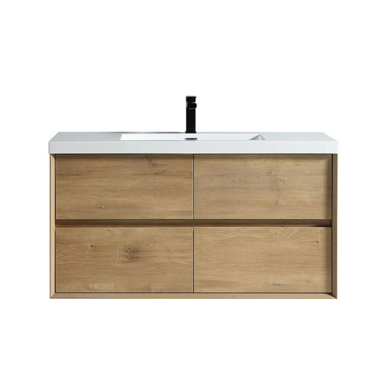 SLIM 48" OAK WALL MOUNTED VANITY WITH REINFORCED ACRYLIC SINK