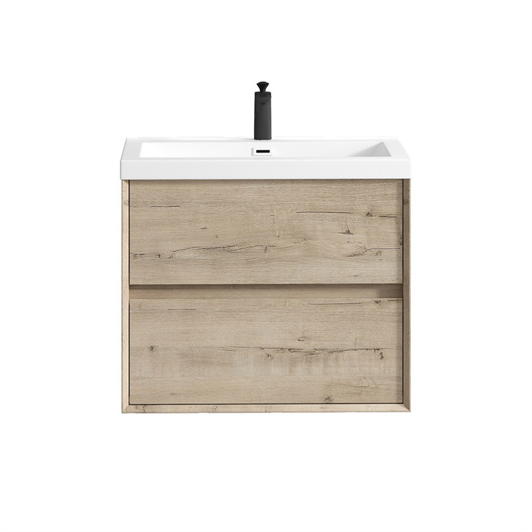 SLIM 30" WHITE OAK WALL MOUNTED VANITY WITH REINFORCED ACRYLIC SINK