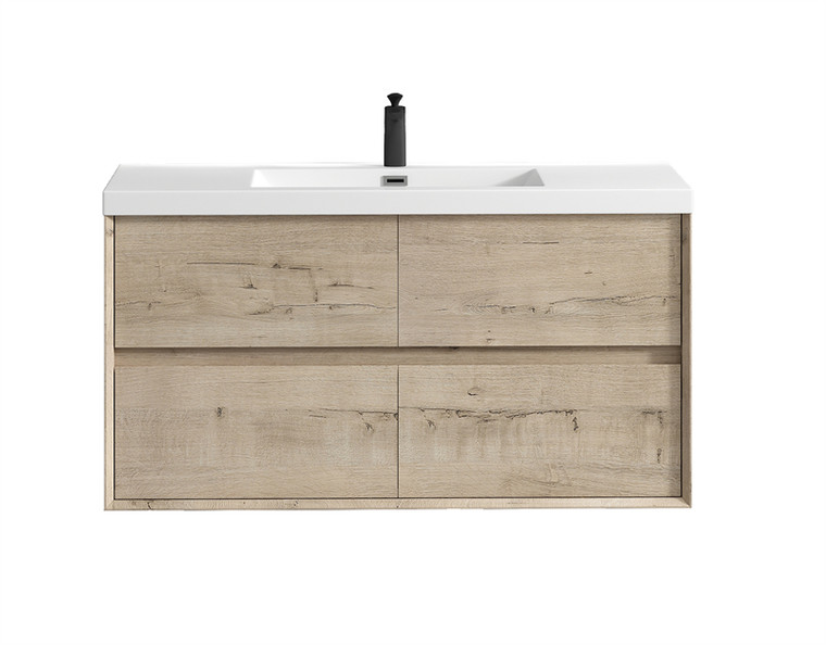 SLIM 48" WHITE OAK WALL MOUNTED VANITY WITH REINFORCED ACRYLIC SINK