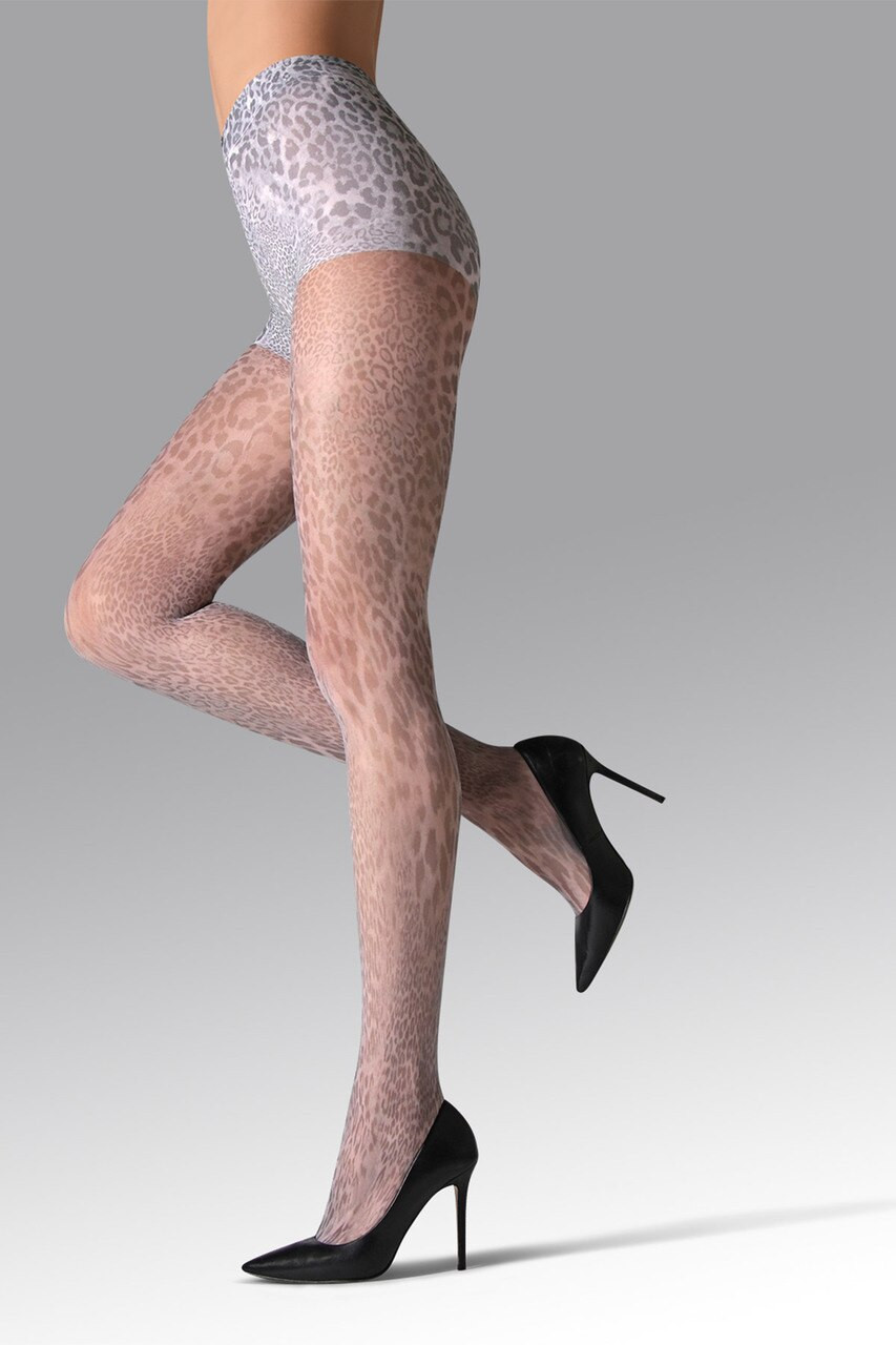JUSTINE beige tights with a leopard pattern