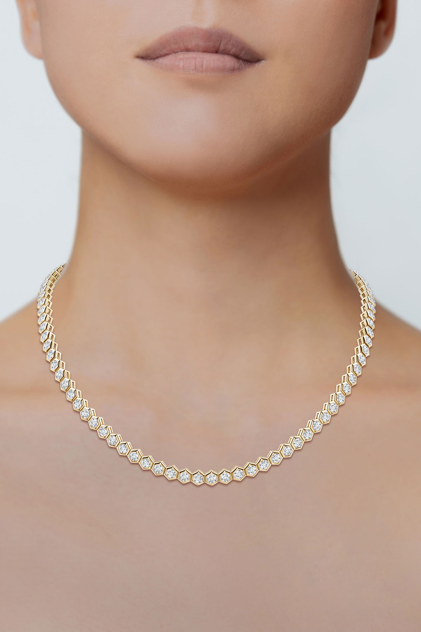 20.00 ct. t.w. CZ Tennis Necklace in 18kt Gold Over Sterling. 17