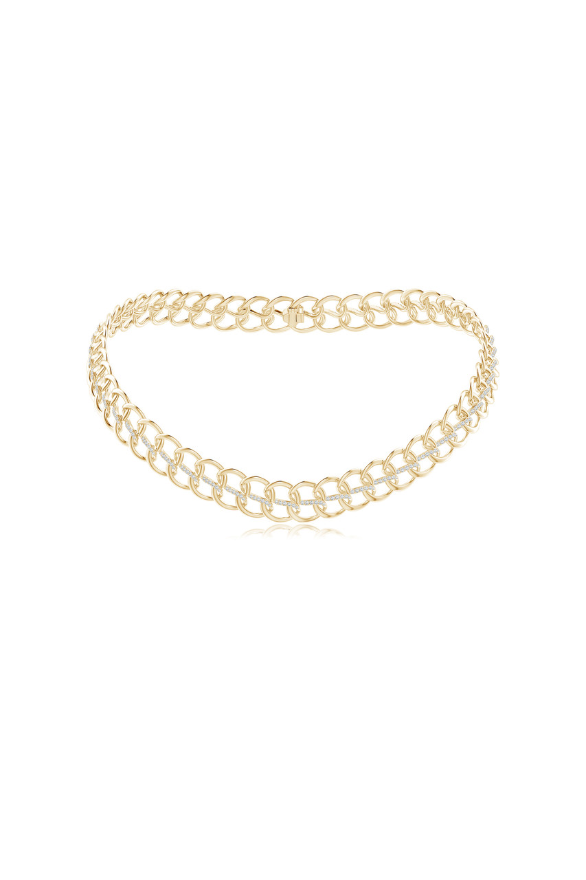 Yellow Gold and Diamond Chain Link Necklace