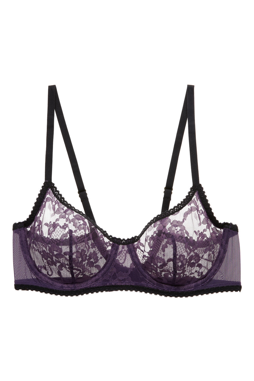 Cacique, Intimates & Sleepwear, Cacique Purple Satinand Black Lace Front  Close Underwire Balconette Bra 4dd