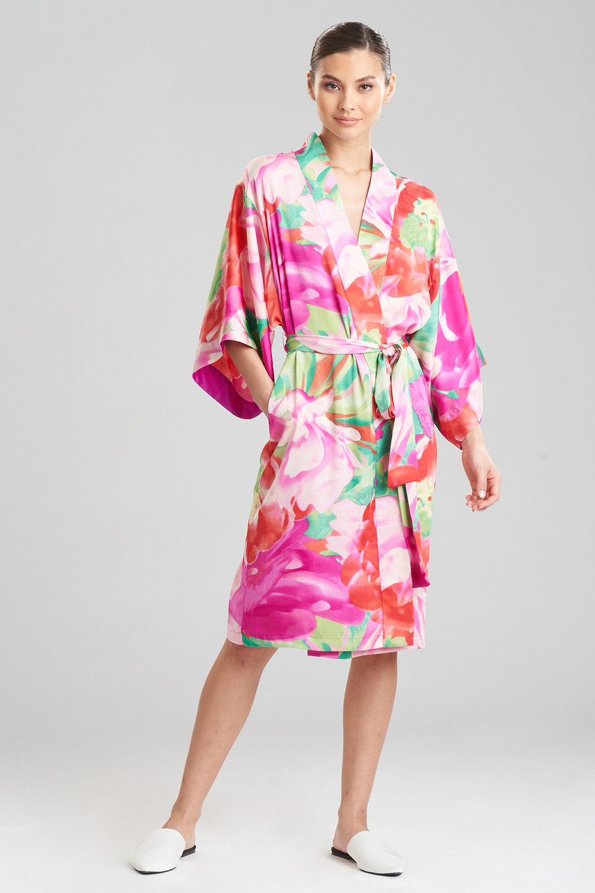 Natori Private Luxuries Satin Kimono Robe With Water Lily Design in Pink  and Blue Size Small Satin Kimono Robe, Natori Lingerie -  Canada