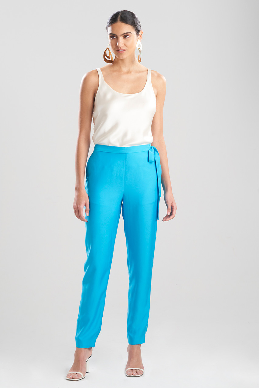 Blue Cotton Silk Side Zip Pant | Cotton Pants for Women