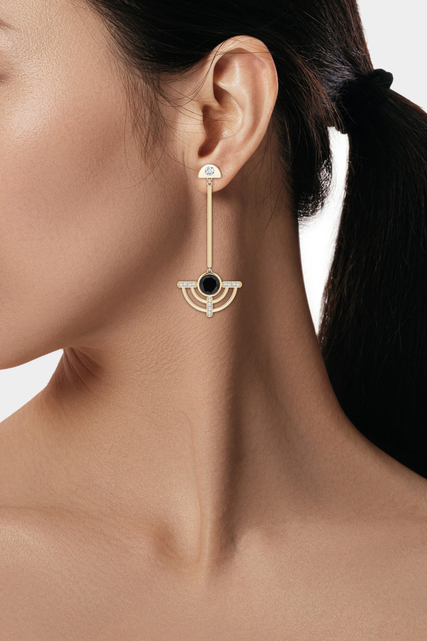 Infinity Half Concentric Black Onyx Dangle Earrings