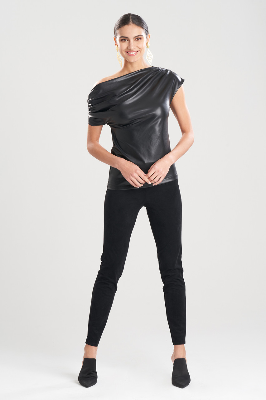 Vegan Luxe Leather Asymmetrical Drape Top