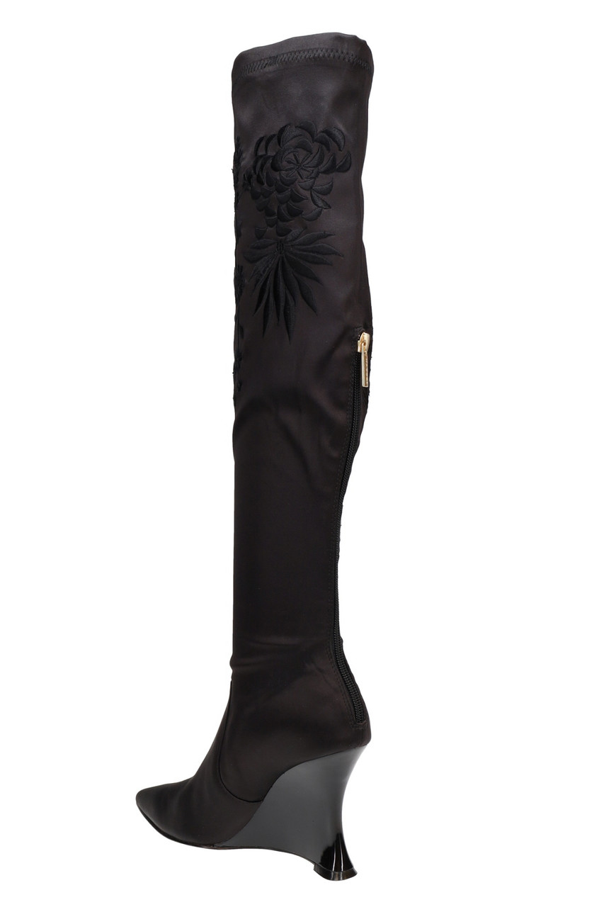 Buy Natsu Satin Embroidered Dragon Stretch Over the Knee Boot 