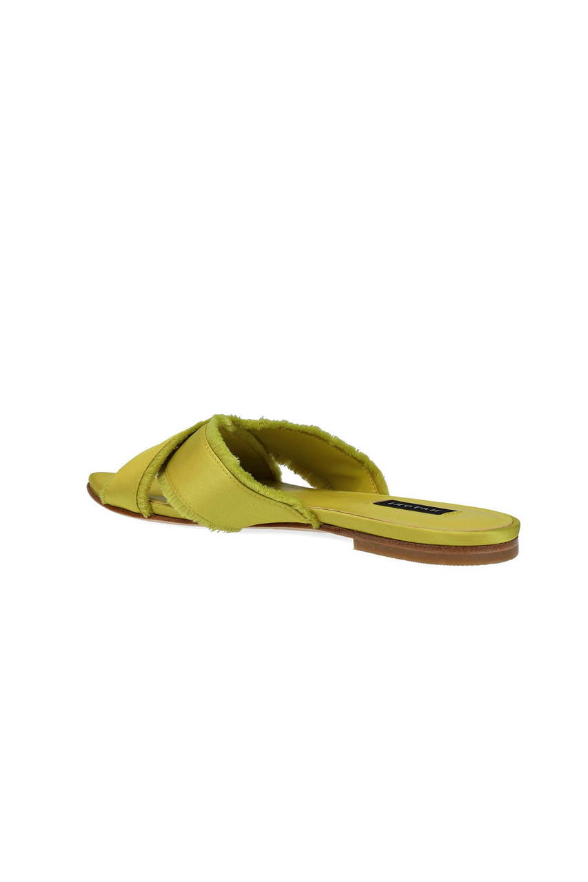 Wayu Satin Fringe Cross Slide Sandals Chartreuse by Natori 4 50885.1670865777