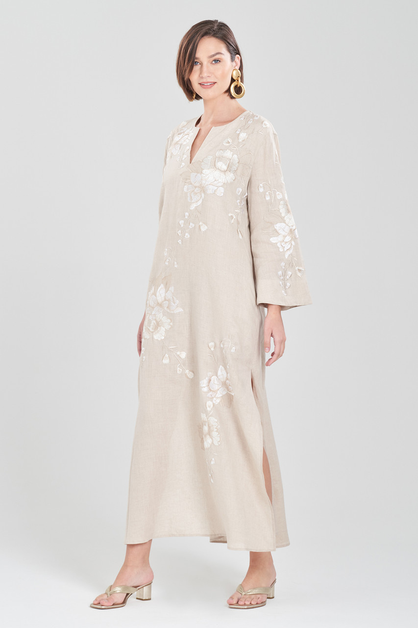 Buy Linen Embroidered Slit Caftan Online | Natori