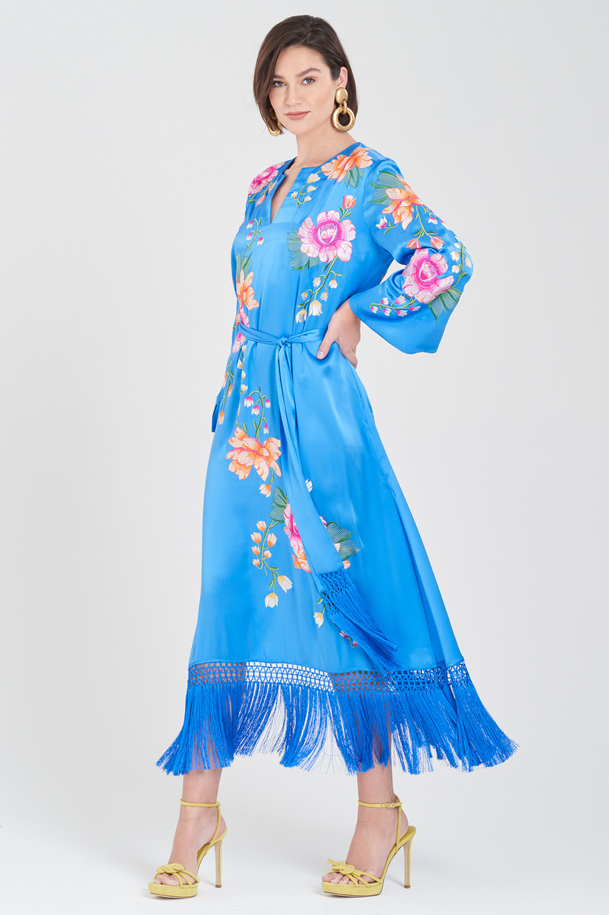 Couture Hanabi Embroidered Fringe Silk Caftan