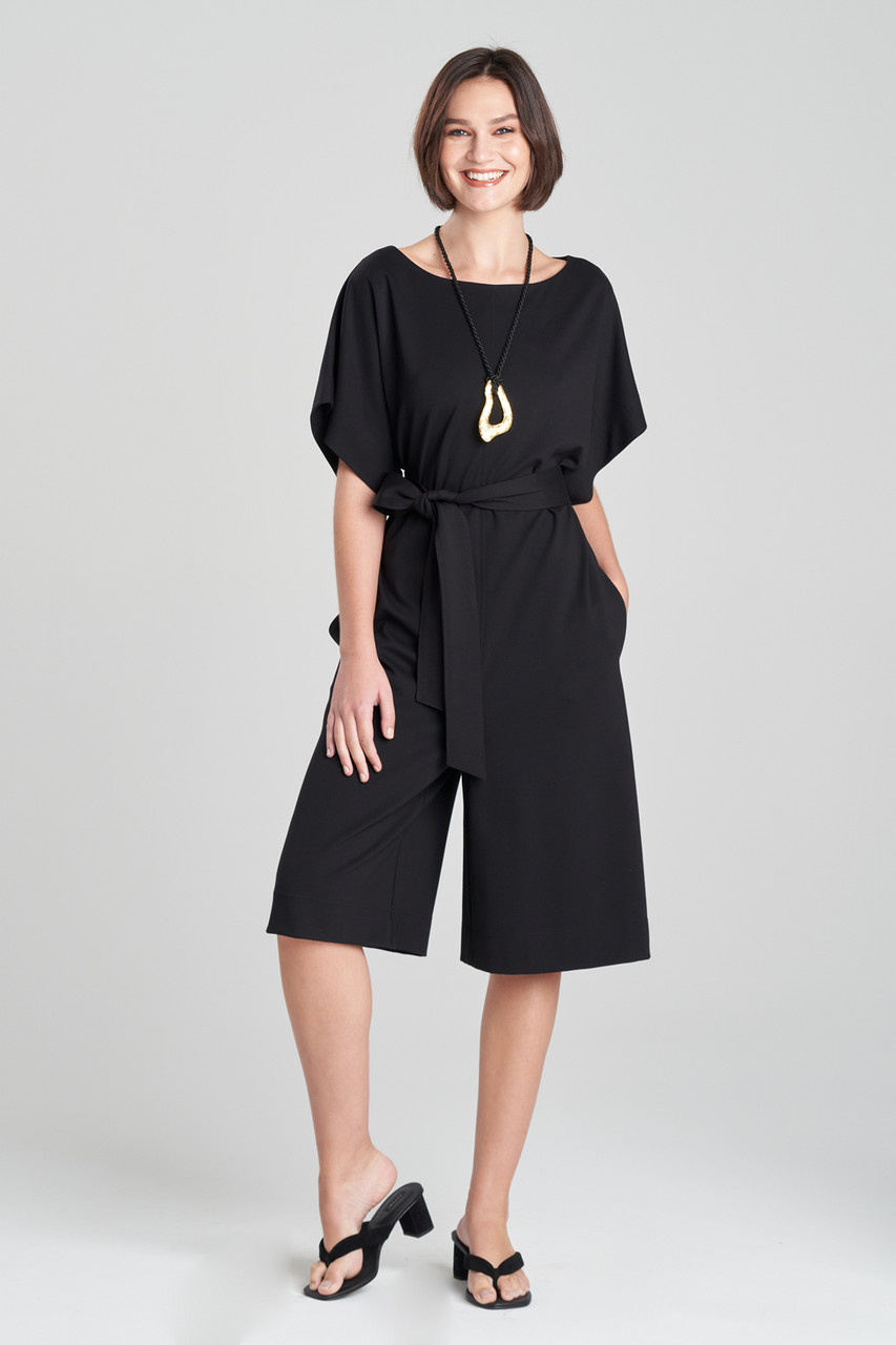 Black Exclusive Kimono Knot Top Culotte Jumpsuit | SilkFred US