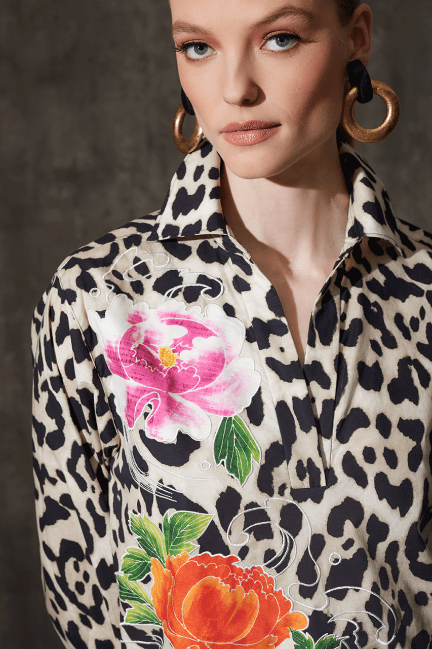 Buy Jaguar Cotton Poplin Embroidered Barong Shirt Online | Natori
