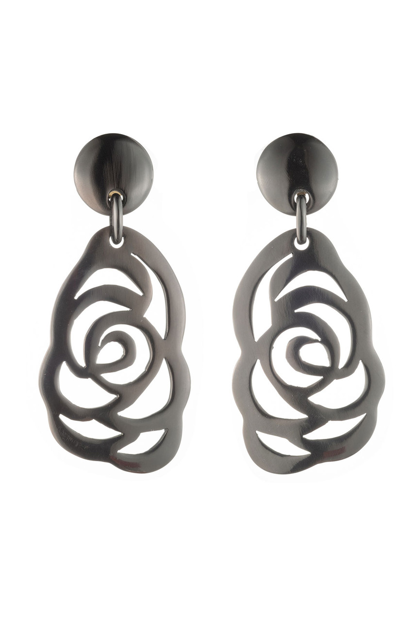 Buffalo Horn Floral Scroll Drop Earrings - Natori