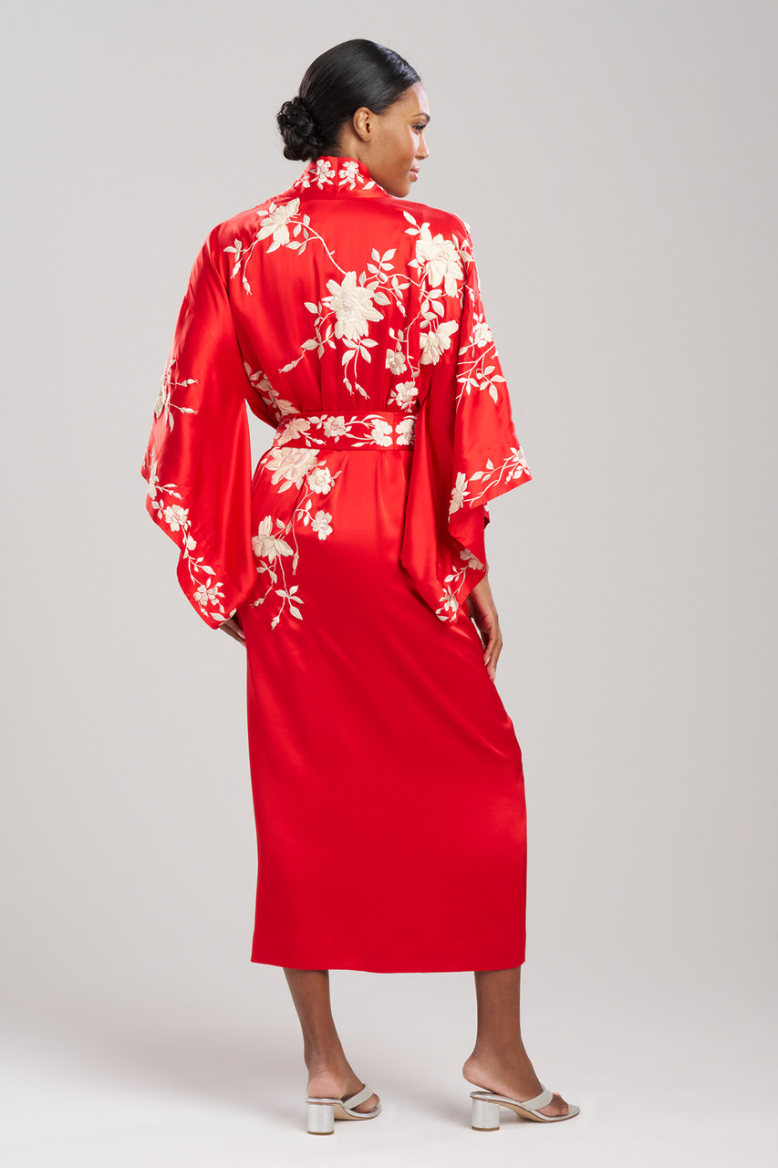 Red silk store kimono dress