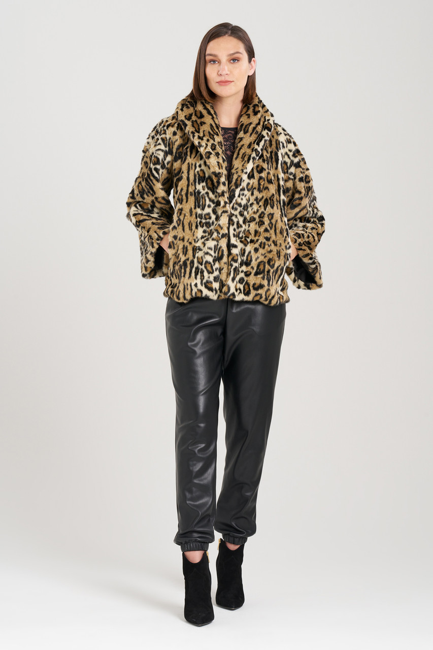 Faux Leopard Fur Shawl Coat