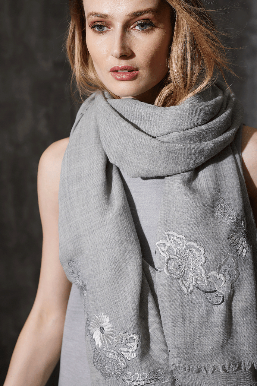 Embroidered Wool amp; Cashmere Scarf