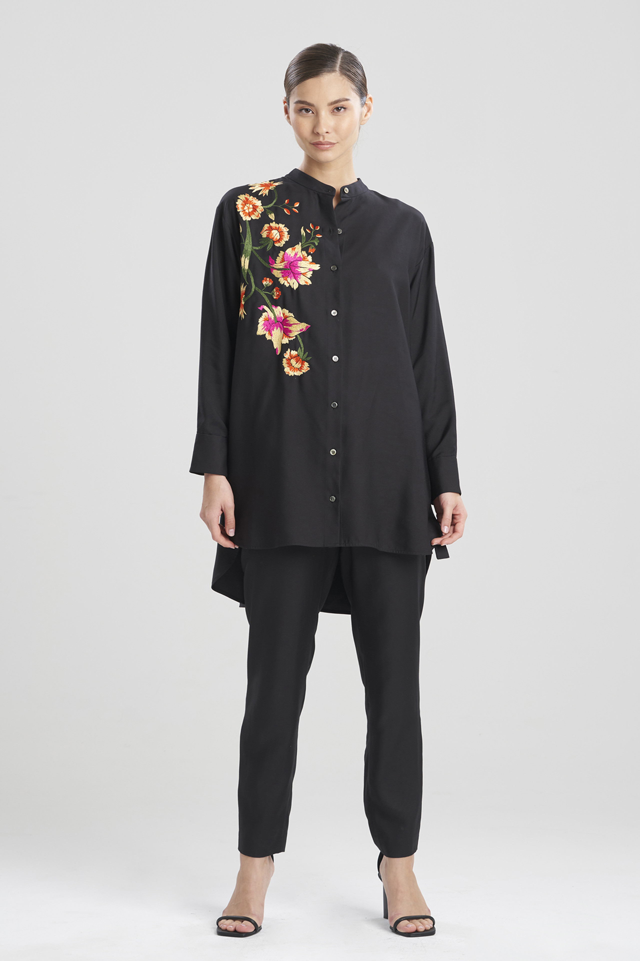 Cotton Silk Oversized Embroidered Shirt