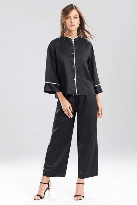 Solid Charmeuse Mandarin PJ - Black