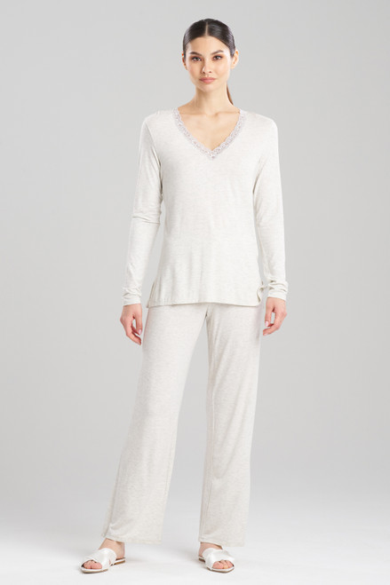 Women's Long Sleeve Pajama Set in Snow with Midnight Trim
