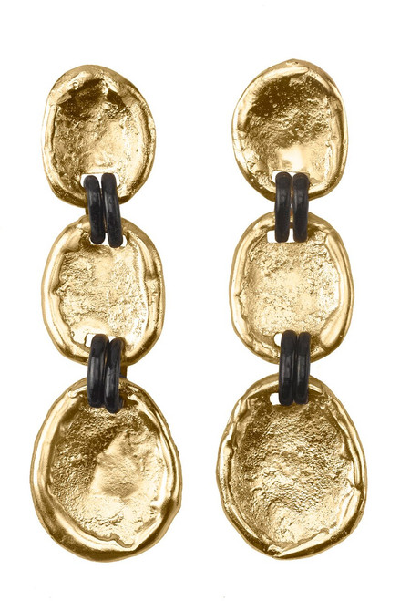 24K Goldplated Brass With Darkwood Drop Oval Clip Earrings