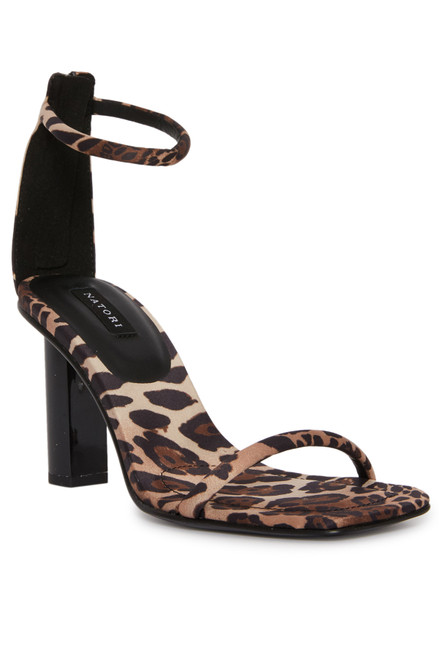 Buy Glow Luxe Leopard Satin Block Heel Sandal Online | Natori