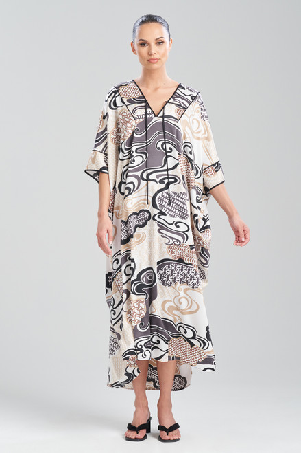 Buy Natori Natalie Mandarin Zip Caftan - Blue At 44% Off