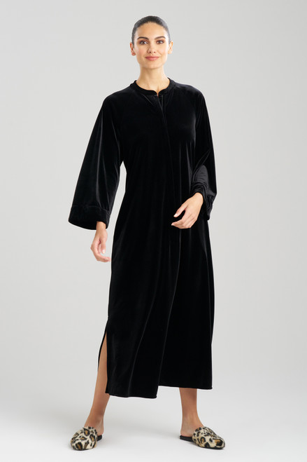 Love In The Dark Black Feather Cuff Silky Satin Robe & Cami Night Dress Set