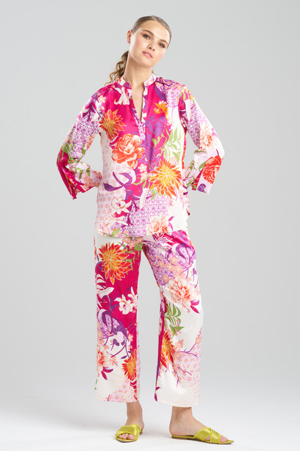 Natori Private Luxuries Satin Kimono Robe With Water Lily Design