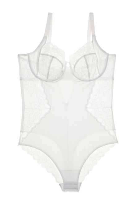 White Satin And Contrast Lace Bodysuit