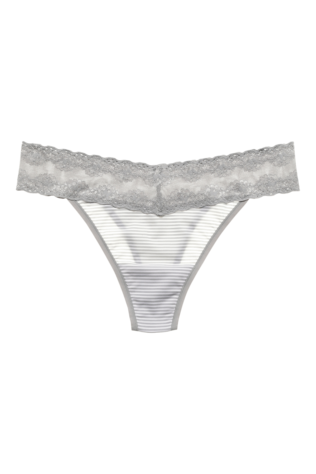 Microfiber and Lace Detail Thong Panty - Ballerina pink