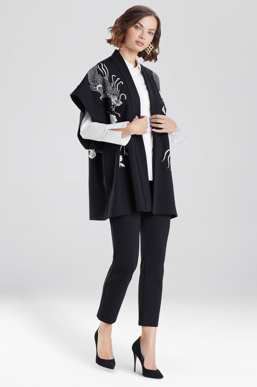 Solid Ponte Embroidered Dragon Kimono