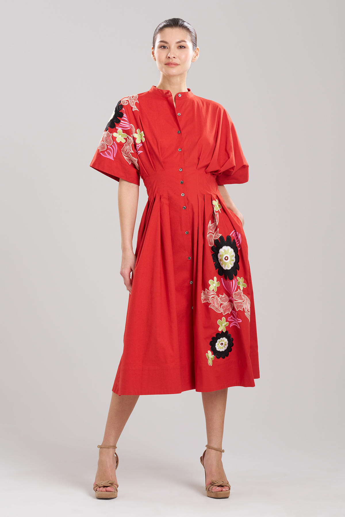 Buy JUNIPER Red Printed Georgette Mandarin Women's Ankle Length Midi Dress  | Shoppers Stop