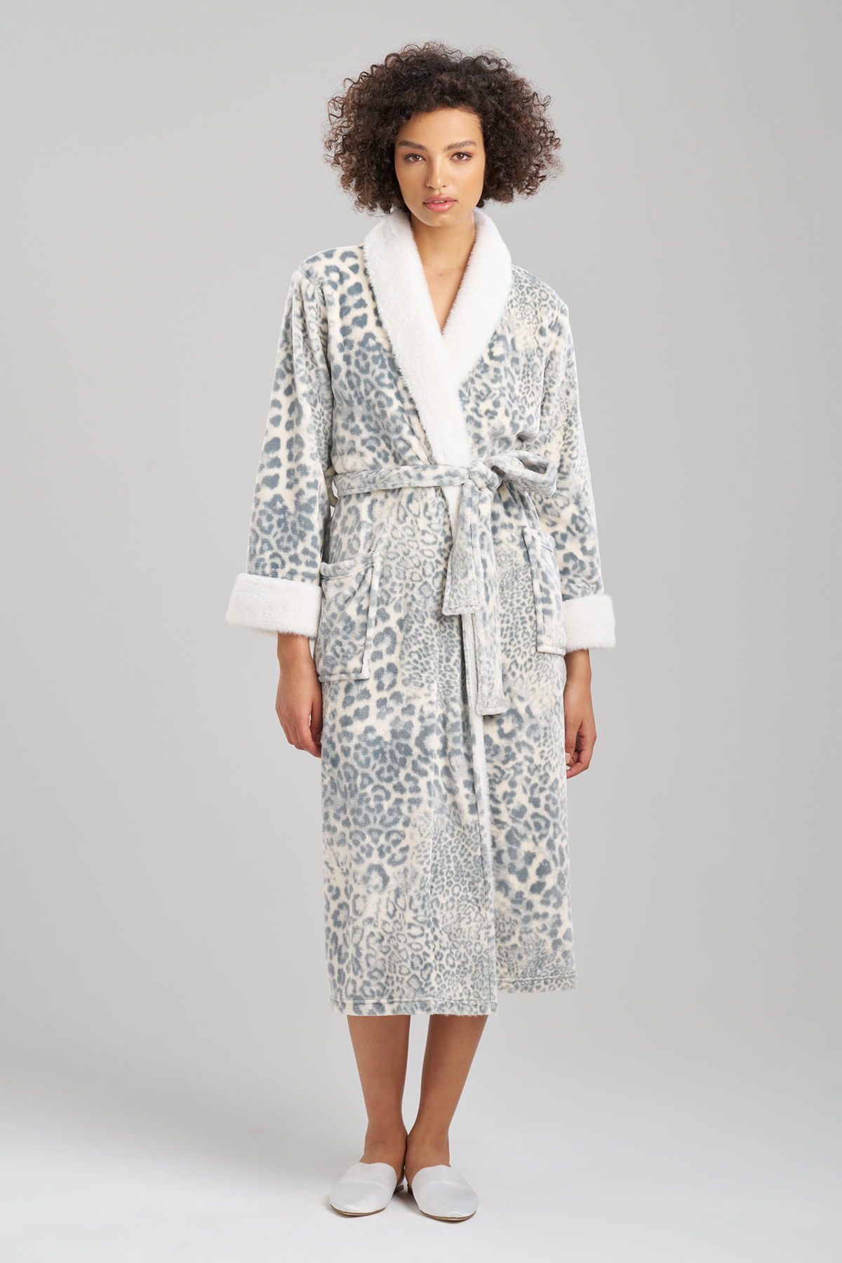 White Robe Belt Fur Trim, Faux Fur Sleepwear Robe