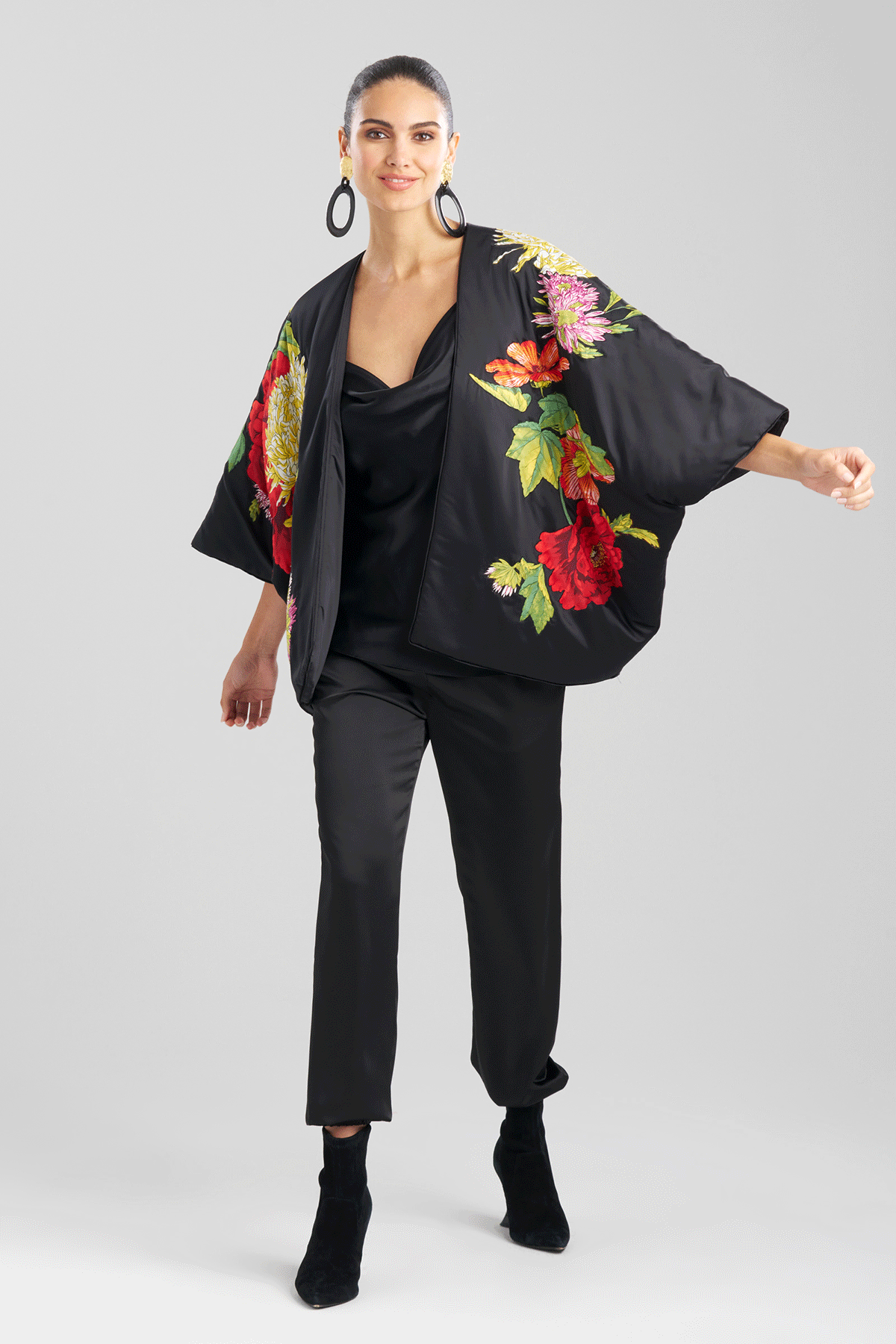 Black Multi Floral Velvet Burnout Kimono – Just Style LA