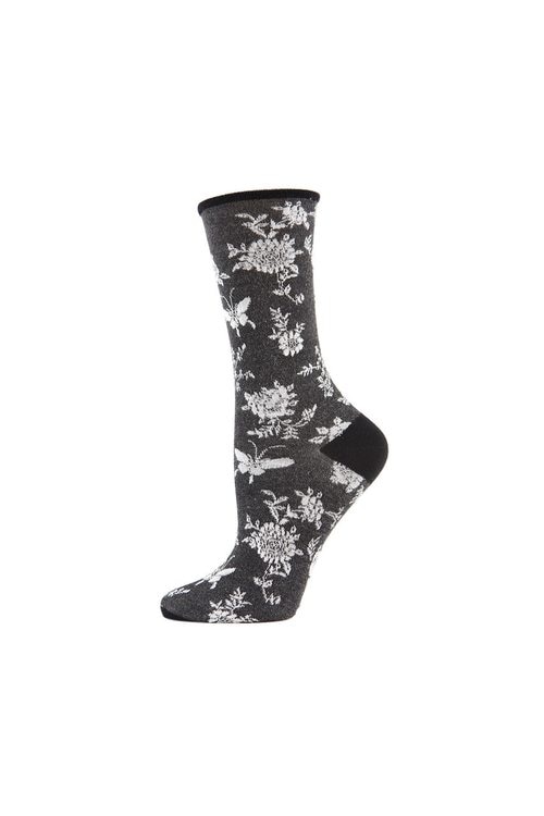 Natori Mariposa Fashion Crew Socks, Women's, Black, Silk