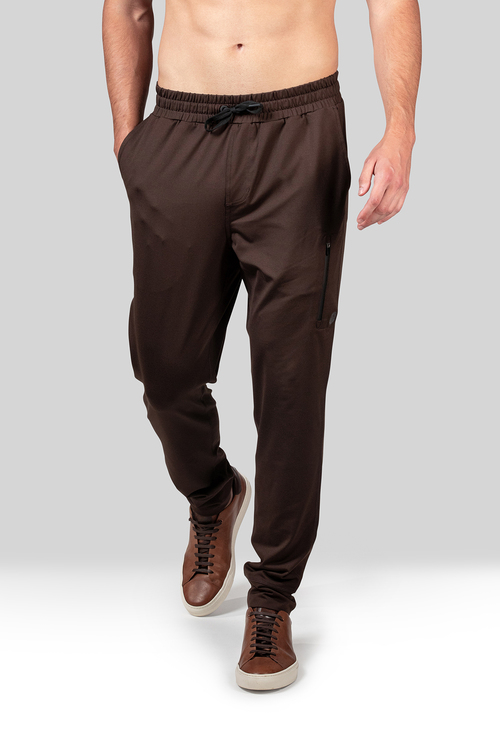 Natori Rumi Light Weight Active Jersey Jogger Pants, Elastic Waistband with Drawstrings, Breathable, Men's, Espresso, Size M