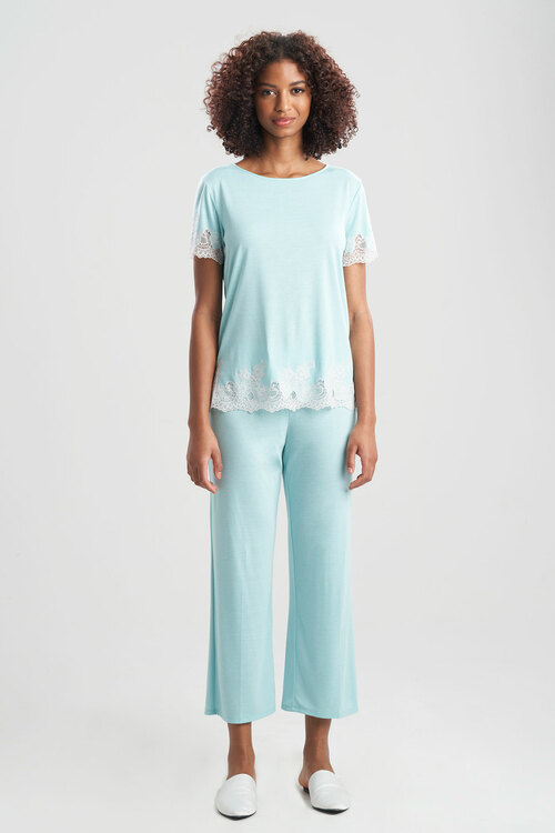 Natori Luxe Shangri-la Tencel™ Short Sleeve Pajamas Set Basics In Wave Blue