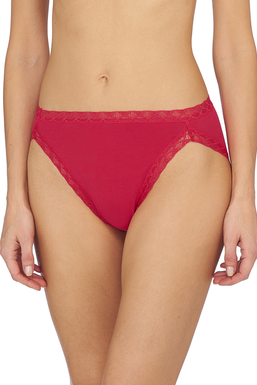 Natori Bliss French Cut Brief Panty Underwear With Lace Trim In Sunset Coral
