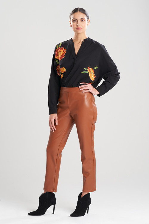 Natori Vegan Luxe Leather Ankle Pants In Cognac