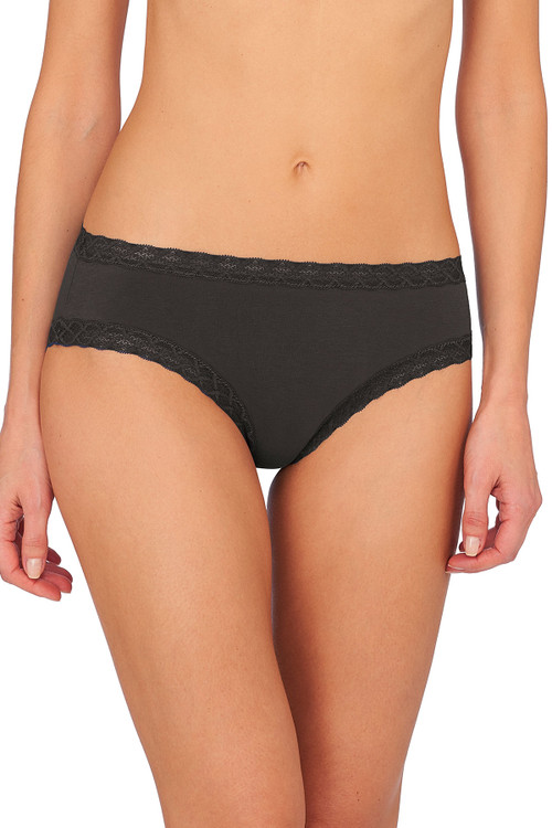 Natori Bliss Girl Comfortable Brief Panty Underwear With Lace Trim In Coal