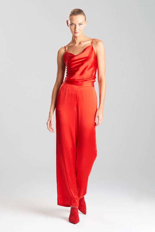 Josie Natori Natori Key Essentials Silk Wide Leg Pants In Scarlet