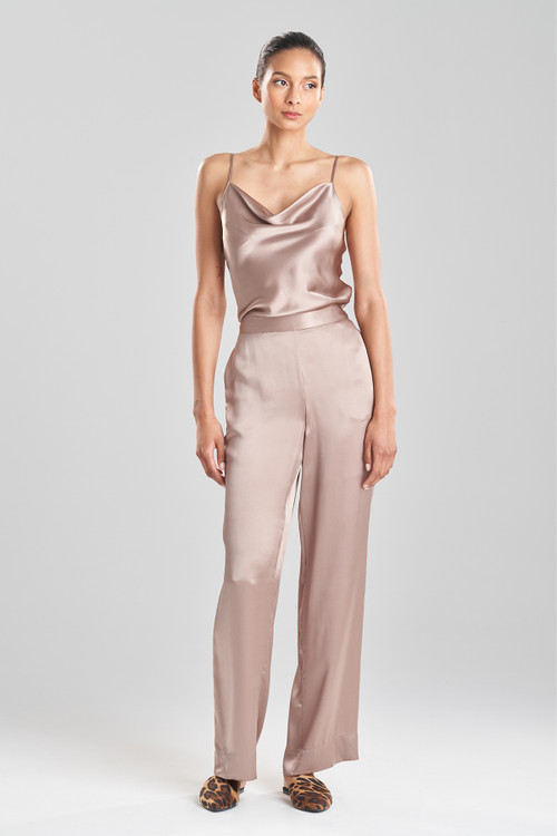 Josie Natori Natori Key Essentials Silk Wide Leg Pants In Bronze